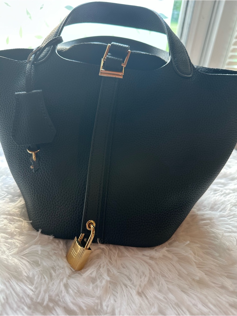 Black Mini Top-Handle Bag with Gold Padlock Accent